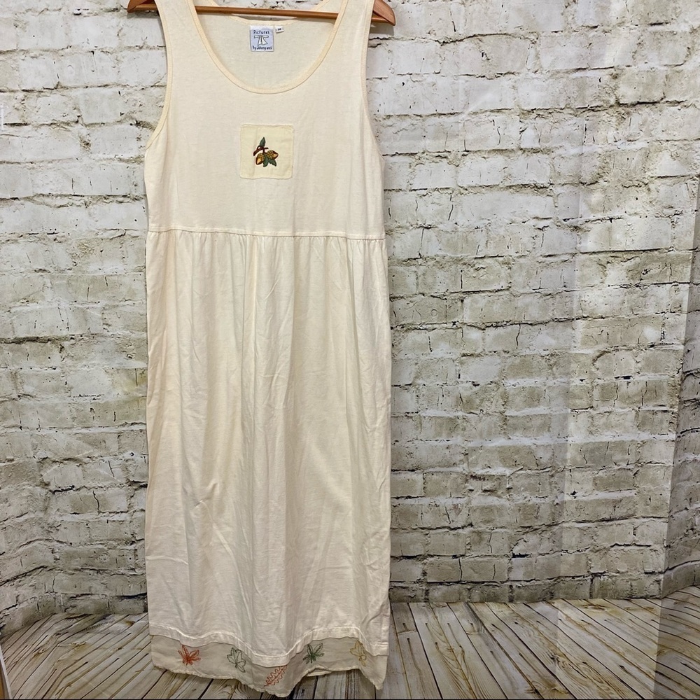 Vintage Pictures By Johnny Was Cream Acorn Leaf Fall Embroidered Tank Dress